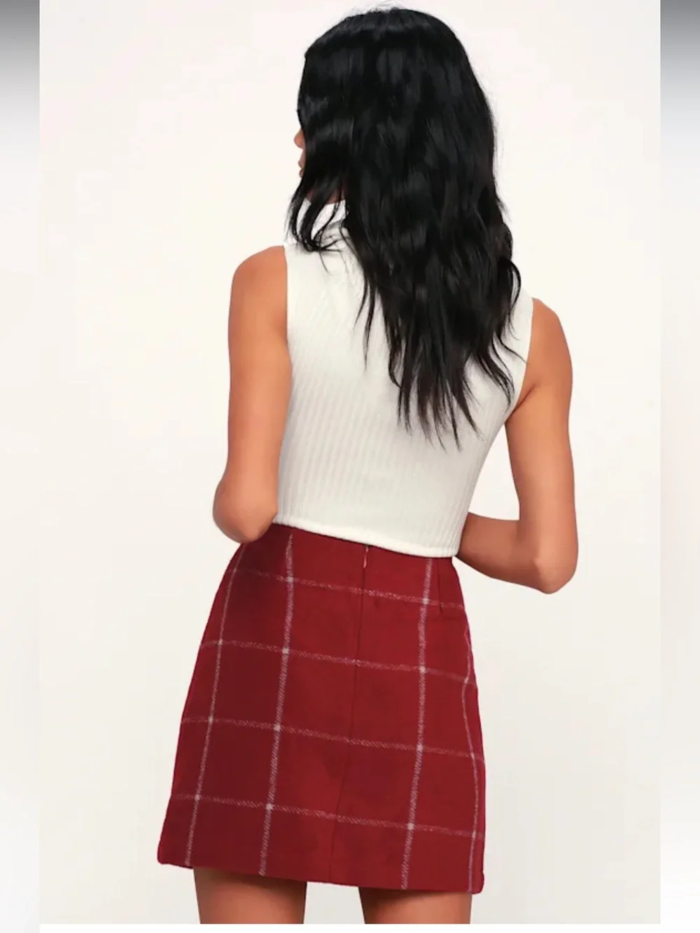 Lulu's Spence Wine Red Plaid Mini Skirt Size Medium